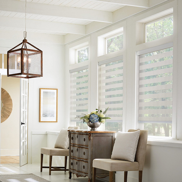 Transitional shades in a Boston living room