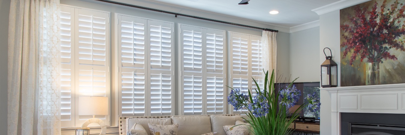 Polywood plantation shutters in Boston living room