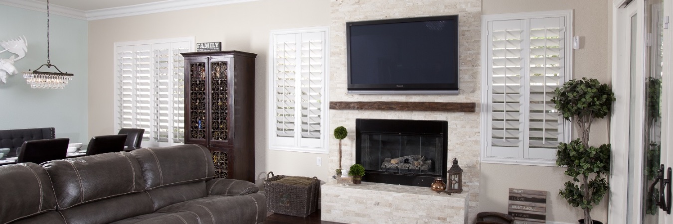 Polywood shutters in a Boston living room