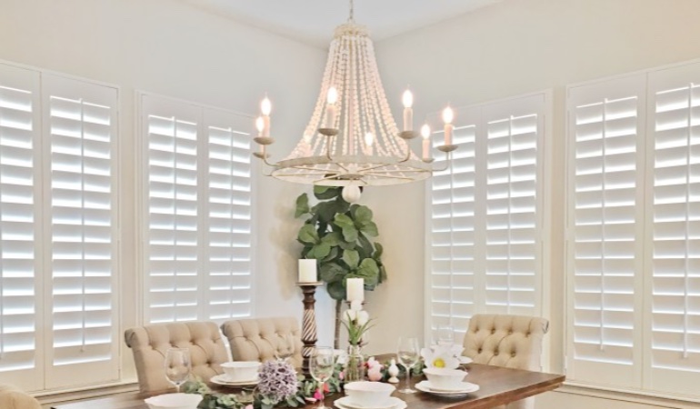 Polywood shutters in a Boston dining room.