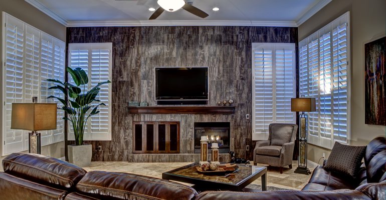 Boston living room with shutters