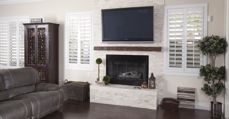 Shutters match modern houses incredibly well. interior shutters in Boston living room